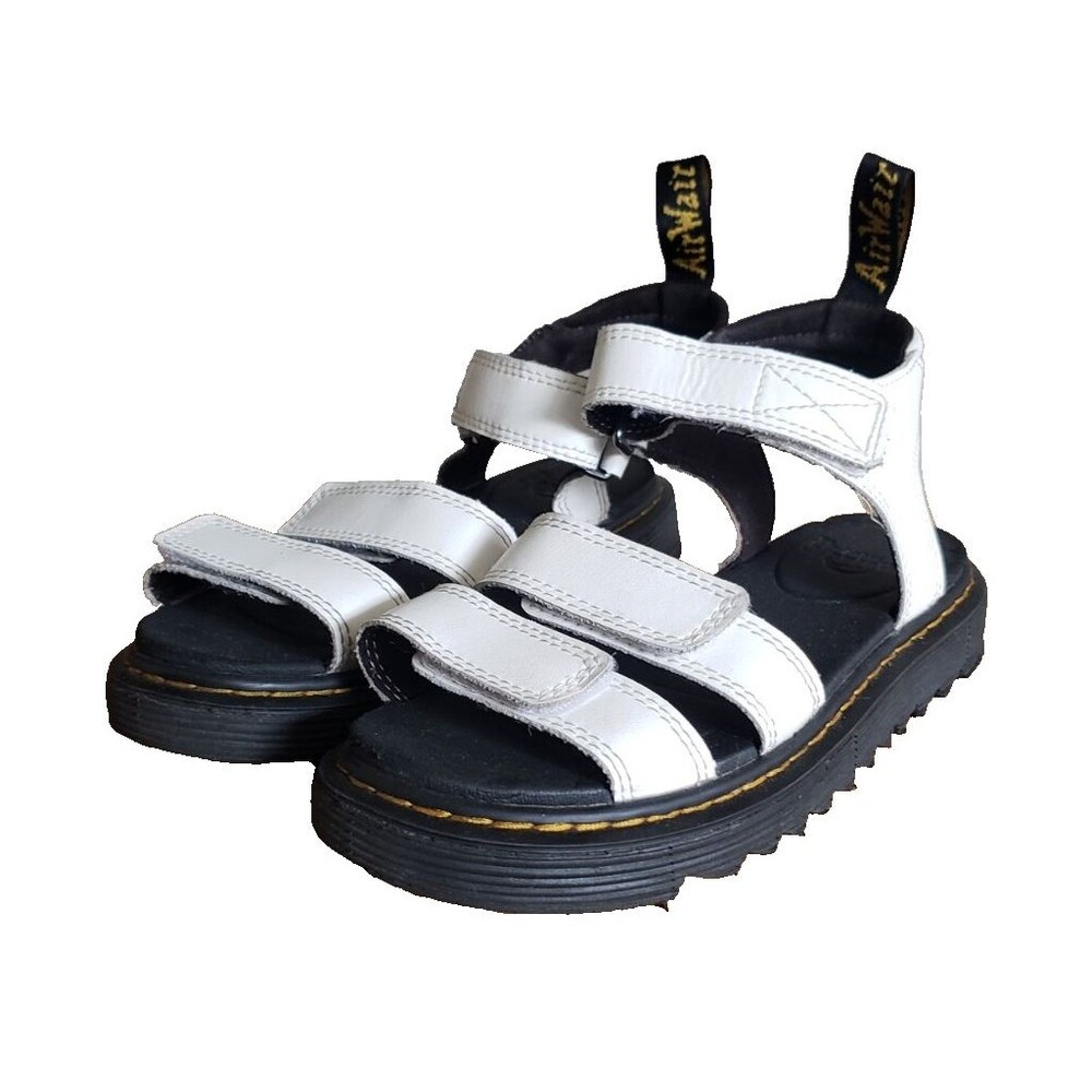 Dr. Martens Kids Size 3 YOUTH KLAIRE J LEATHER STRAP SANDALS Black Hoop & Loop